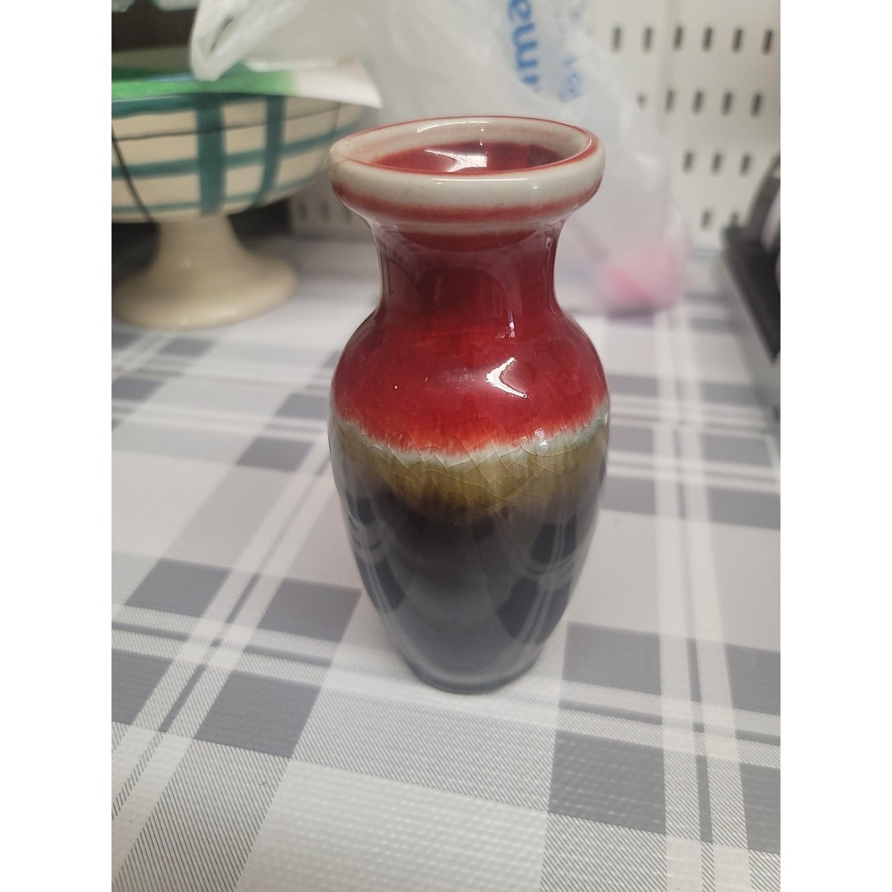 Hosley Potteries Bud Vase Small Decorative Vase Red Brown Black Home Decor